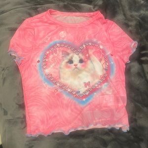 Y2K Pink Cat Cropped Top